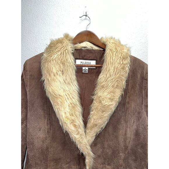 Womens Wilsons Leather Maxima Coat Brown Suede Penny Lane Faux Trim Medium - Picture 2 of 11